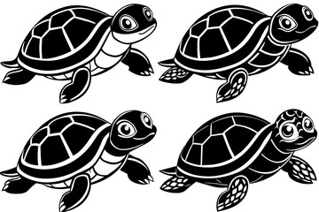 Set of 4 turtle vecto9r silhouette an white background 