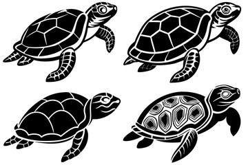 Set of 4 turtle vecto9r silhouette an white background 