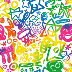Vibrant Doodle Art with Colorful Abstract Shapes and Characters