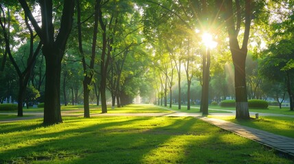 A sunny park path with trees
