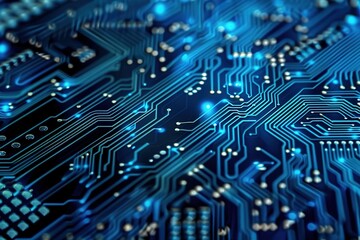 Obraz premium binary circuit board future hi tech, mechanical technology, blue cyber security concept background, modern conceptual hi speed digital internet.motion move blur. pixel