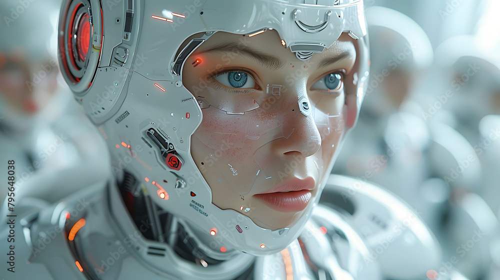 Poster digital representation of a robot and cyborg for future lifestyle improvements