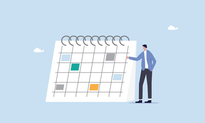 Manage habit for better productivity and efficiency concept, stay organized strict to schedule and deadline, stop procrastination and control working process tidy, businessman organized his calendar. - obrazy, fototapety, plakaty
