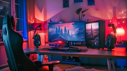 gaming studio with aesthetic gaming pc