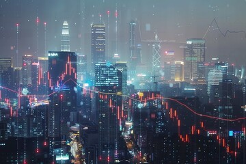 Digital composite of various financial charts against cityscape 4k