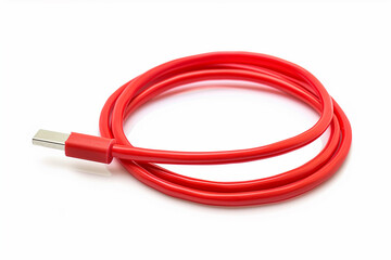 Red USB Cable on White Background