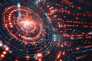 Obraz premium Futuristic core element with electronic circuit motion. modern conceptual hi tech, mechanical technology background for cyber security concept. Seamless loop.
