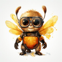 Naklejka premium Watercolor bee wearing sunglasses, clipart Illustration, Generative Ai