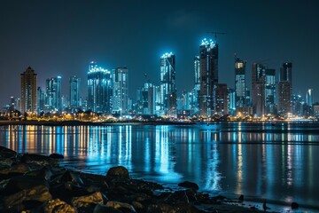 Beautiful Mumbai's skyline illuminated by spectacular fireworks. Ai generated - obrazy, fototapety, plakaty