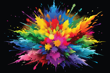 colorful rainbow holi paint color powder explosion vector, isolated wide black panorama background