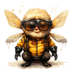 Watercolor bee wearing sunglasses, clipart Illustration, Generative Ai