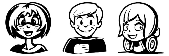 Fototapeta premium Black and white cartoon . Pattern for T-shirt, covers. Generated by Ai