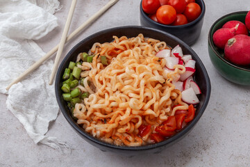 Instant noodles, vegetarian soup ramen in bowl