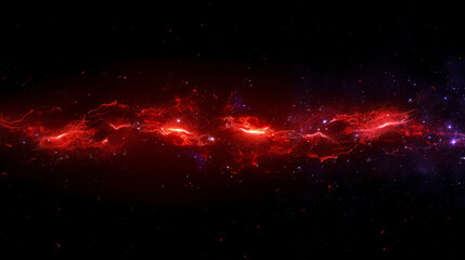 A long red line of stars and fire in the sky. The red line is very long and it looks like it is going on forever