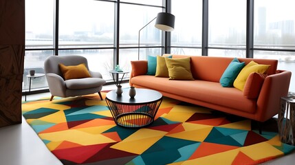 a dynamic kilim rug infused with vibrant hues and dynamic textures for a lively living space ambiance