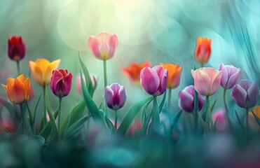  colorful tulips blooming in the sun