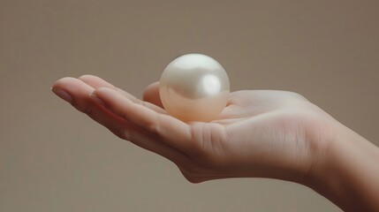 Close-up of a hand holding a giant pearl