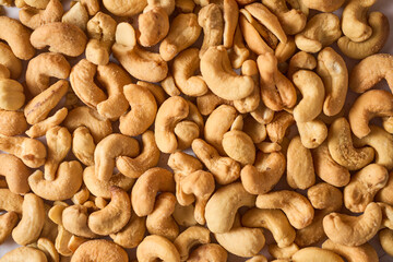 Close up of cashew nuts background. Top view.