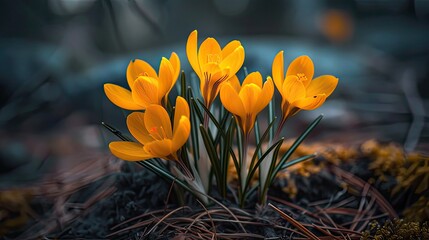 yellow crocus flowers in full bloom, radiating a sense of renewal and vitality.