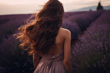 Elegant Bride in Lavender Field at Dusk