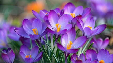 purple crocus flowers in full bloom, radiating a sense of renewal and vitality.