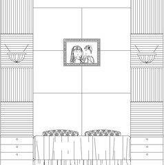 Fototapeta premium Sketch vector illustration design drawing of traditional ethnic vintage classic old bed