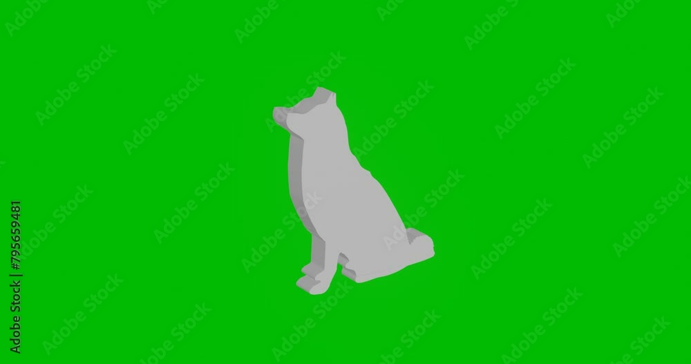 Poster animation of rotation of a white dog symbol with shadow. simple and complex rotation. seamless loope