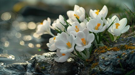 white crocus flowers in full bloom, radiating a sense of renewal and vitality.