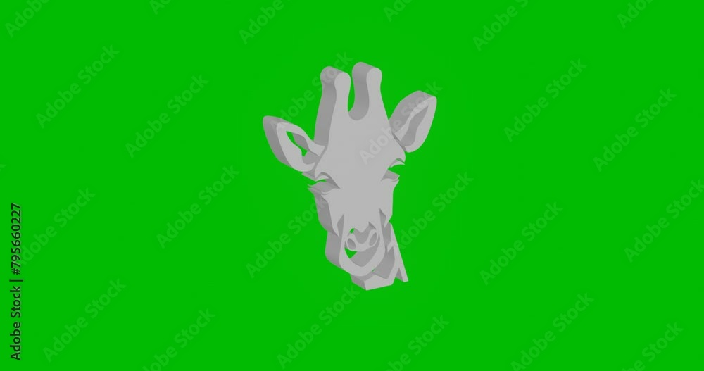 Poster animation of rotation of a white giraffe head symbol with shadow. simple and complex rotation. seaml