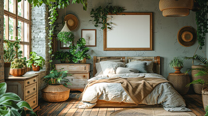 Interior of a bedroom in a loft style. 3d render