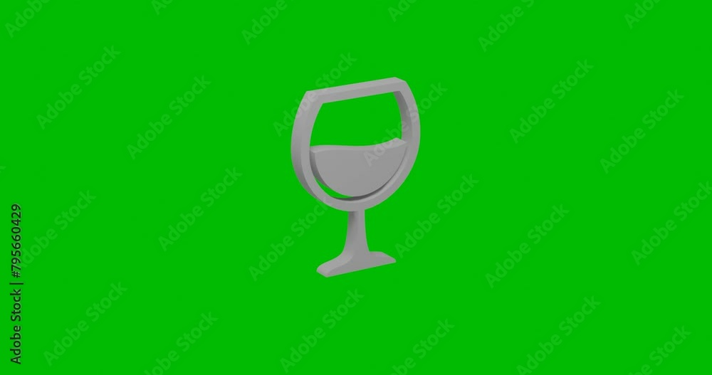 Poster animation of rotation of a white wineglass symbol with shadow. simple and complex rotation. seamless
