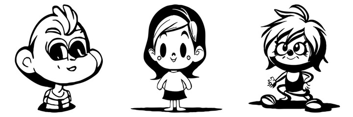 Obraz premium Black and white cartoon . Pattern for T-shirt, covers. Generated by Ai