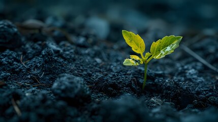 resilience of life with a stunning photograph of a green shoot breaking through the dark soil, symbolizing hope and growth.