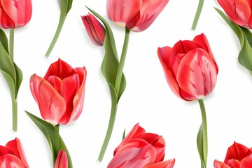 Fototapeta premium Seamless pattern design of red and pink tulips for wallpaper or fabric showcasing the elegance of these spring flowers