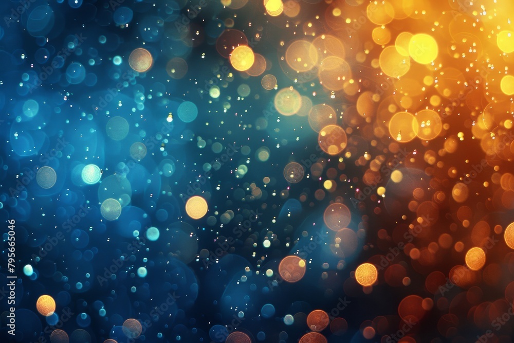 Poster a stunning image capturing dynamic micro particles shining brightly against a colorful bokeh backdro