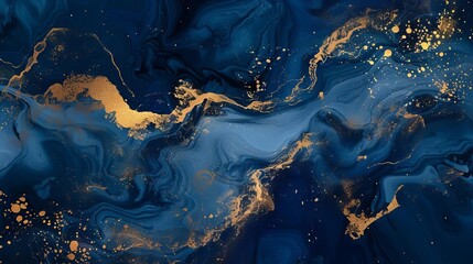 midnight opulence dark navy blue and gold abstract painting luxurious digital art