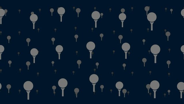Golf symbols float horizontally from left to right. Parallax fly effect. Floating symbols are located randomly. Seamless looped 4k animation on dark blue background