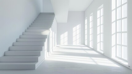 Obraz premium minimalist white interior with soft shadows 3d render architecture illustration