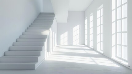 minimalist white interior with soft shadows 3d render architecture illustration