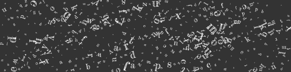 Falling letters of English language. White chalk