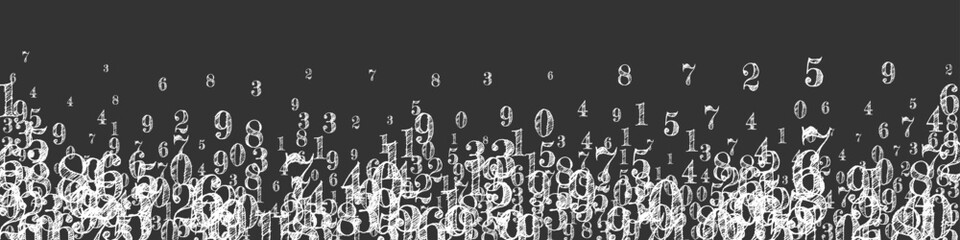 Scattered numbers. White chalk digits flying