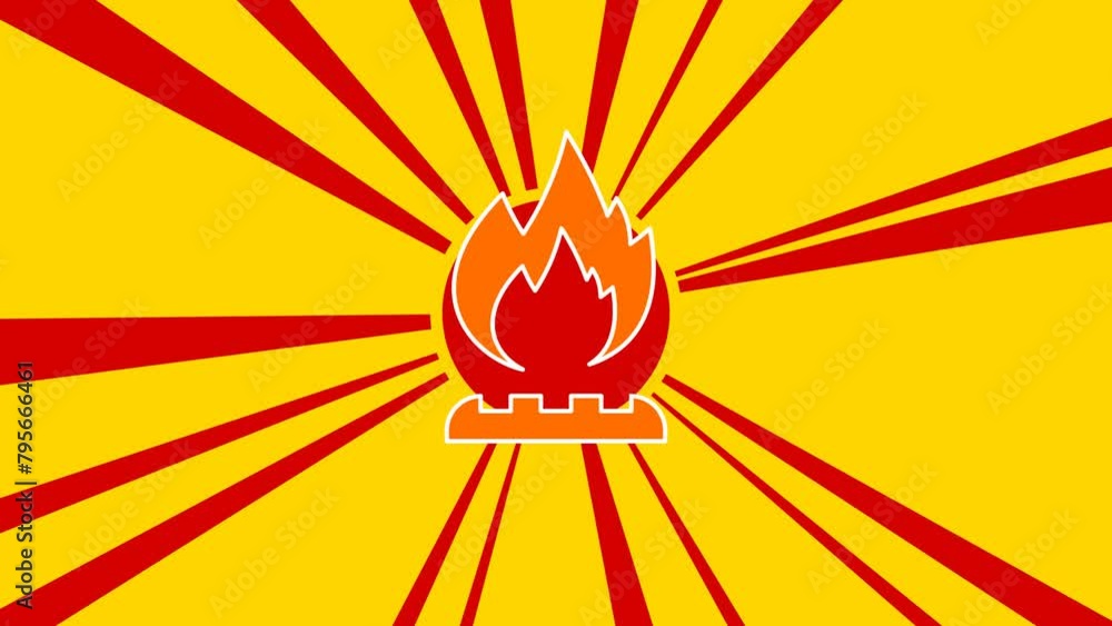 Poster gas symbol on the background of animation from moving rays of the sun. large orange symbol increases