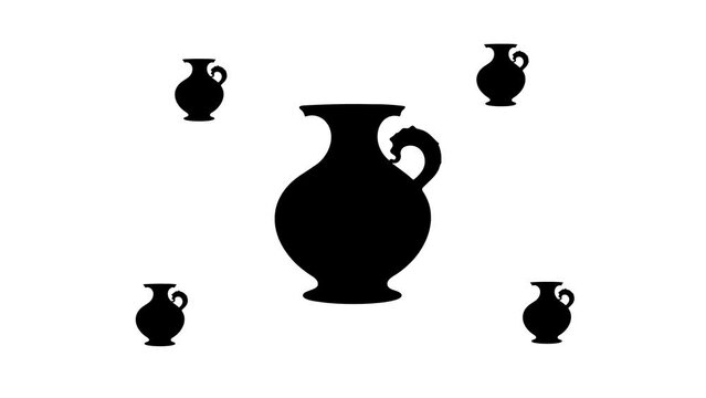 Zoom in and out animation the antique vase symbol. Large black symbol in the center and four small symbols around. Seamless looped 4k animation on white background
