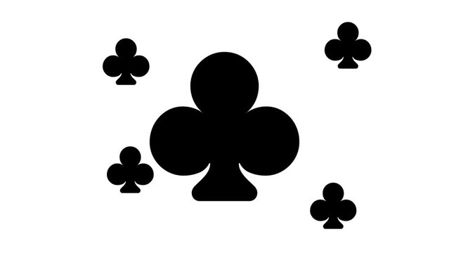 Zoom in and out animation the club symbol. Large black symbol in the center and four small symbols around. Seamless looped 4k animation on white background