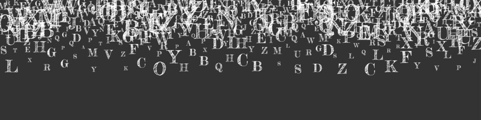 Scattered letters of latin alphabet. White chalk