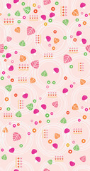 Colorful vector illustration of pattern with randomly scattered mushrooms and leaves.