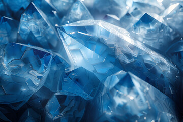 Triangle abstract crystals of shapes in vivid,
Shards of clear glass cascading down a blue gradient
