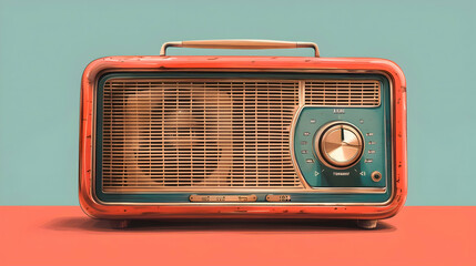 A minimalist drawing of a simple radio with only one button and a speaker
