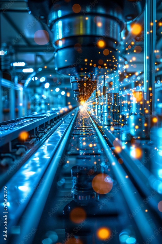 Poster industrial iot application, sensors optimizing factory production, dynamic workshop floor, productiv