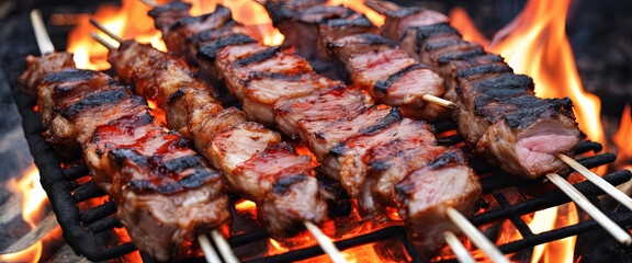 Meat on the fire Barbecue on the grill Juicy roast